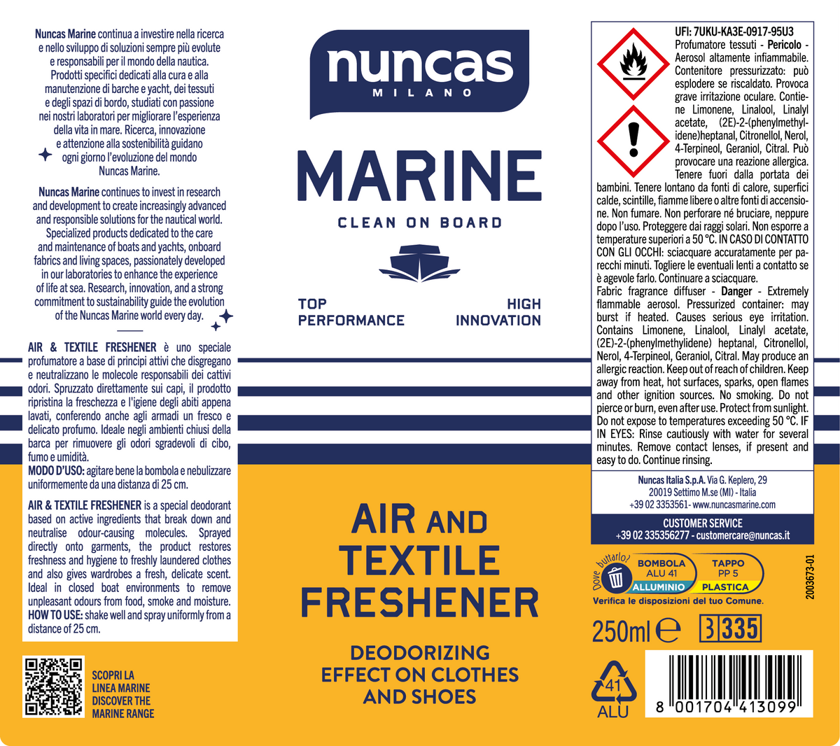 Nuncas Marine Air and Textile Freshener - 250ml